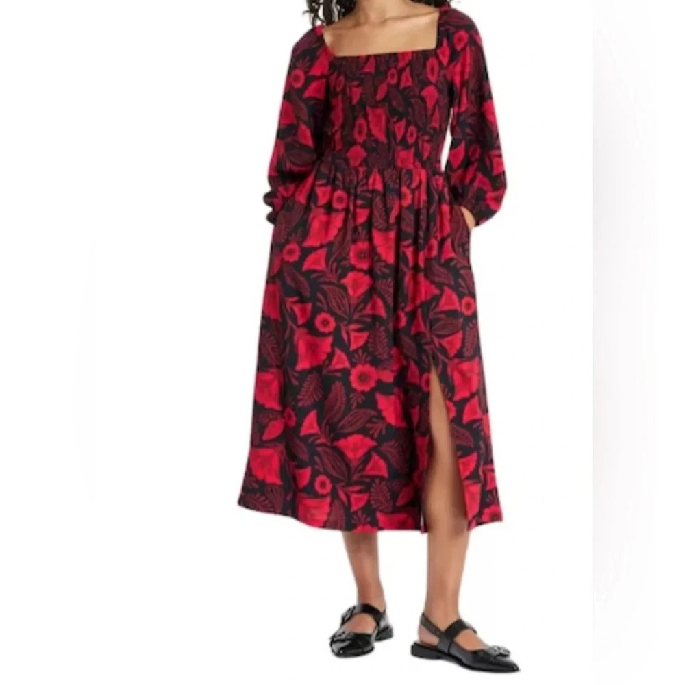 Latino Heritage Month Target Smocked Midi Dress Red Floral Boho Peasant Size XXL
